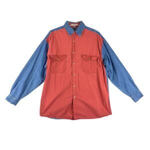 Vtg 90s Y2K High Advantage Men's M Color Block Denim Long Sleeve Button Shirt